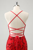 Sparkly Floral Red Tight Short Prom Dress with Sequins