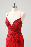 Sparkly Floral Red Tight Short Prom Dress with Sequins