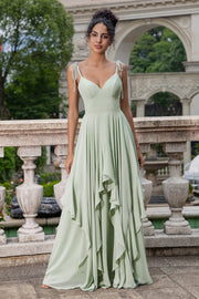 Matcha Corset A-Line Chiffon Bridesmaid Dress with Lace Up