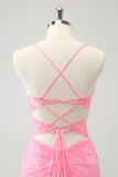 Pink Spaghetti Straps Tight Corset Prom Dress with Lace Up Back