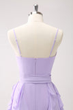 Lilac Ruffled A-Line Chiffon Bridesmaid Dress with Sash