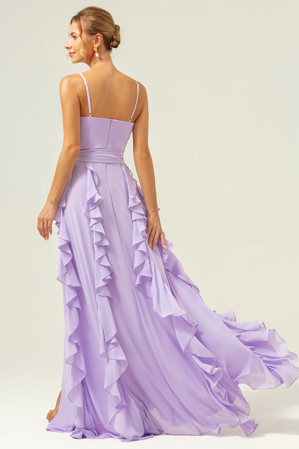 Leely Women Lilac Ruffled A-Line Chiffon Bridesmaid Dress with