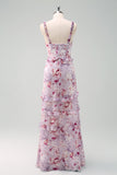 Elegant Grey Purple Sheath Floral Bridesmaid Dress