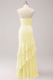 Champagne Mermaid Ruffled Spaghetti Straps Bridesmaid Dress