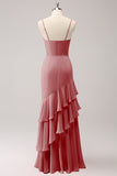 Champagne Mermaid Ruffled Spaghetti Straps Bridesmaid Dress