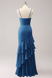 Champagne Mermaid Ruffled Spaghetti Straps Bridesmaid Dress