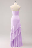 Champagne Mermaid Ruffled Spaghetti Straps Bridesmaid Dress