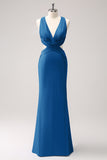 Eucalyptus Mermaid Backless Cut Out Long Bridesmaid Dress