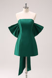 Dark Green Strapless A Line Short Prom Dress with Bow