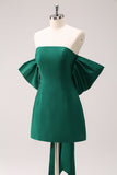 Dark Green Strapless A Line Short Prom Dress with Bow
