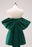 Dark Green Strapless A Line Short Prom Dress with Bow