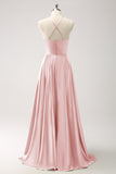 Royal Blue A-Line Hollow Out Halter Long Bridesmaid Dress with Flower