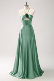 Royal Blue A-Line Hollow Out Halter Long Bridesmaid Dress with Flower