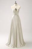 Royal Blue A-Line Hollow Out Halter Long Bridesmaid Dress with Flower