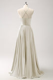 Royal Blue A-Line Hollow Out Halter Long Bridesmaid Dress with Flower
