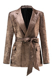 Golden Metallic 2 Piece Women's Suits with Belt