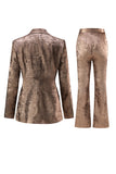 Golden Metallic 2 Piece Women's Suits with Belt
