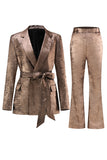 Golden Metallic 2 Piece Women's Suits with Belt