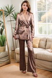 Golden Metallic 2 Piece Women's Suits with Belt
