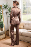 Golden Metallic 2 Piece Women's Suits with Belt