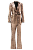 Golden Metallic 2 Piece Women's Suits with Belt