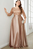 Champagne 3/4 Sleeves Printed Satin A Line Plus Size Mother Dress
