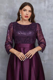 Champagne 3/4 Sleeves Printed Satin A Line Plus Size Mother Dress