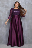 Champagne 3/4 Sleeves Printed Satin A Line Plus Size Mother Dress