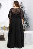Black Illusion Sleeves A Line Chiffon Plus Size Mother of the Bride Dress