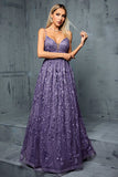 Dark Purple Deep V Neck Backless Maxi Tulle Wedding Guest Dress