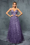 Dark Purple Deep V Neck Backless Maxi Tulle Wedding Guest Dress