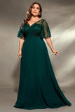 Dark Green V Neck Applique A Line Plus Size Mother of the Bride Dress