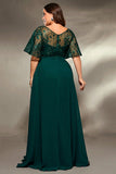 Dark Green V Neck Applique A Line Plus Size Mother of the Bride Dress