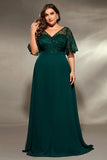 Dark Green V Neck Applique A Line Plus Size Mother of the Bride Dress