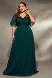 Dark Green V Neck Applique A Line Plus Size Mother of the Bride Dress