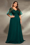 Dark Green V Neck Applique A Line Plus Size Mother of the Bride Dress