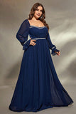 Navy Long Sleeves Chiffon Plus Size Mother Dress with Sequins