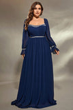 Navy Long Sleeves Chiffon Plus Size Mother Dress with Sequins