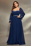 Navy Long Sleeves Chiffon Plus Size Mother Dress with Sequins