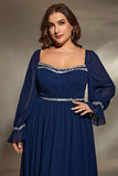 Navy Long Sleeves Chiffon Plus Size Mother Dress with Sequins