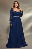 Navy Long Sleeves Chiffon Plus Size Mother Dress with Sequins