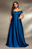 Royal Blue Twist Front Satin A Line Plus Size Mother Dress