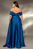 Royal Blue Twist Front Satin A Line Plus Size Mother Dress