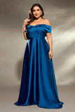 Royal Blue Twist Front Satin A Line Plus Size Mother Dress