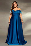 Royal Blue Twist Front Satin A Line Plus Size Mother Dress