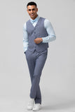 3 Pieces Grey Blue Groomsmen Suit with Plaid