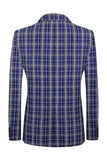 Royal Blue Plaid Peak Lapel Double Breasted 2 Piece Men's Suit