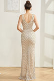 Sparkly Silver Mermaid V Neck Long Prom Dress