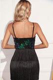 Sparkly Green Black Fringed Sequins Short Prom Dress