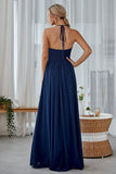 Dark Navy Chiffon Long Bridesmaid Dress
